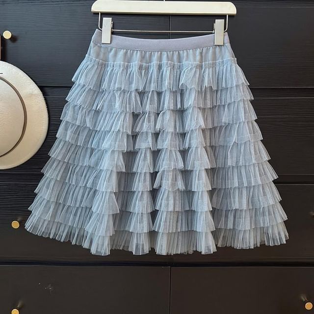 Mid Waist Sheer Mini Tiered Skirt
