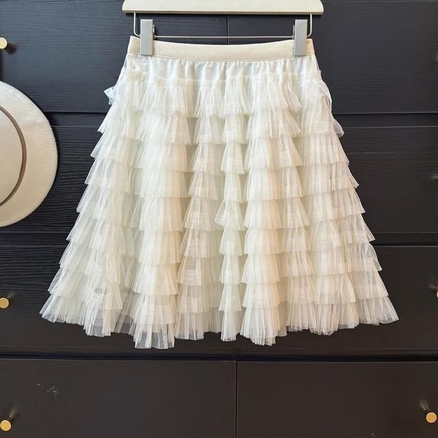 Mid Waist Sheer Mini Tiered Skirt