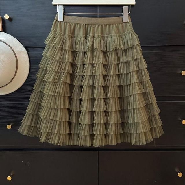 Mid Waist Sheer Mini Tiered Skirt