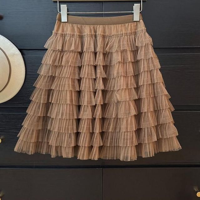 Mid Waist Sheer Mini Tiered Skirt