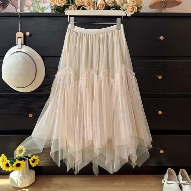 High Waist Sheer Maxi A-Line Skirt