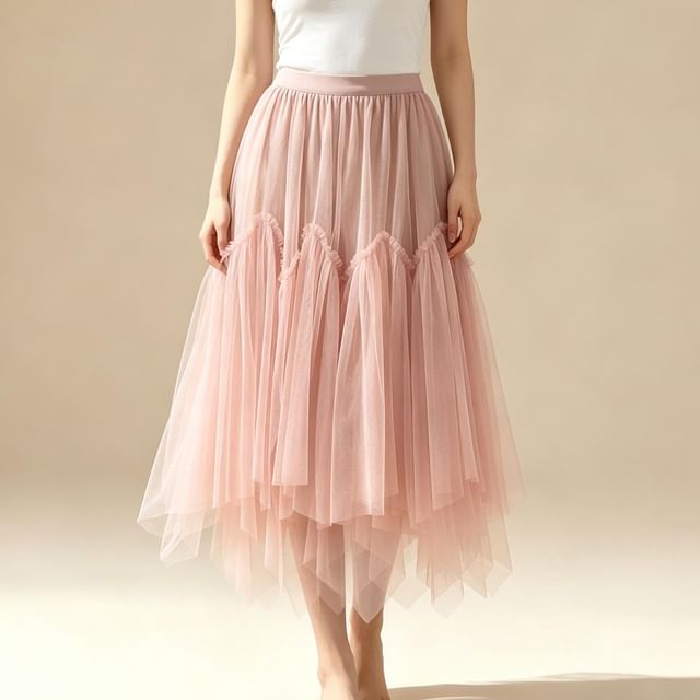 High Waist Sheer Maxi A-Line Skirt