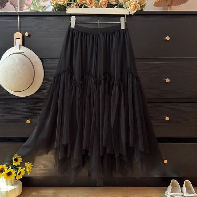 High Waist Sheer Maxi A-Line Skirt