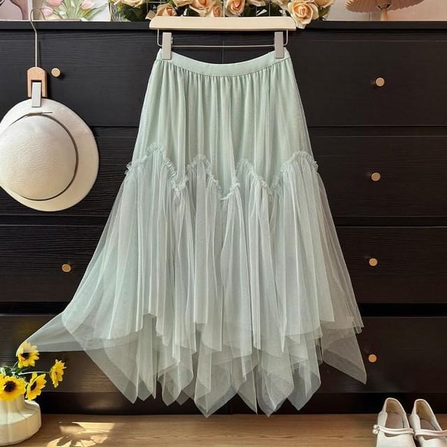 High Waist Sheer Maxi A-Line Skirt