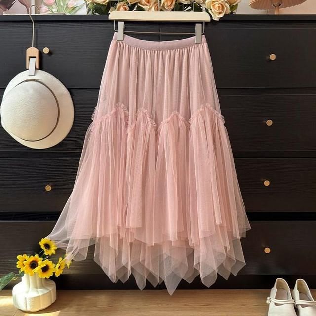 High Waist Sheer Maxi A-Line Skirt
