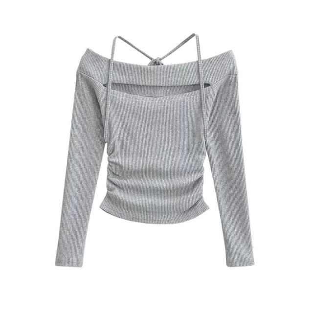 Long Sleeve Halter Neck Crop Knit Top