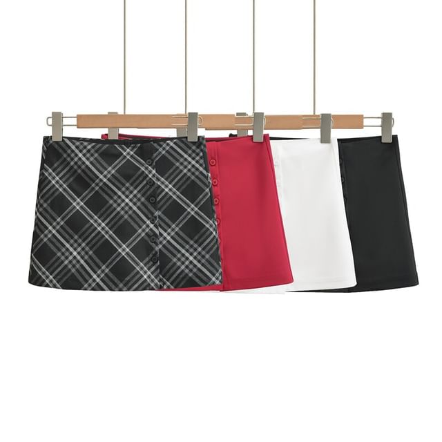 High Waist Button Up Mini A-Line Skirt