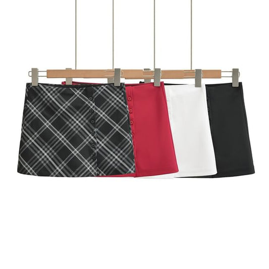 High Waist Button Up Mini A-Line Skirt