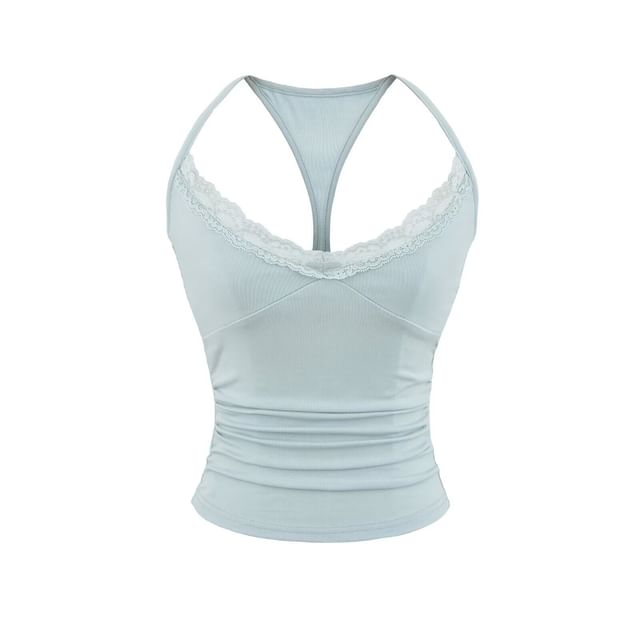 Spaghetti Strap Scoop Neck Plain Lace Trim Camisole Top