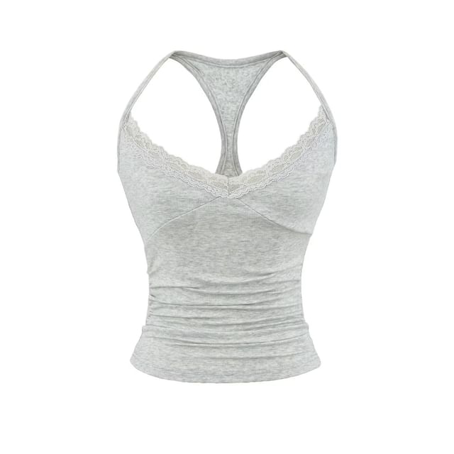 Spaghetti Strap Scoop Neck Plain Lace Trim Camisole Top
