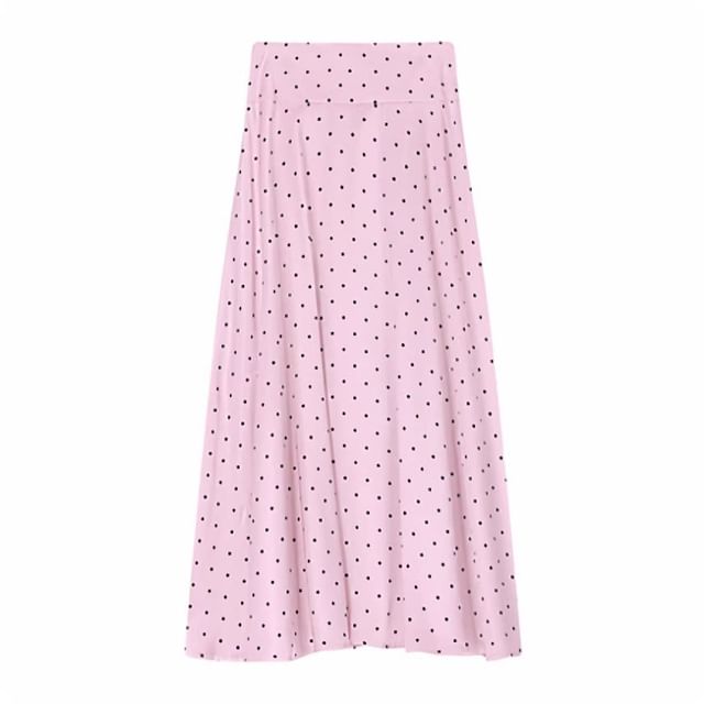 Sleeveless Dotted Top / Low Waist Maxi A-Line Skirt