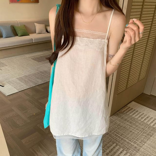 Spaghetti Strap Lace Panel Slit Tunic
