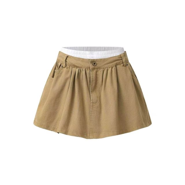 High Waist Double Waist Plain Mini A-Line Skirt