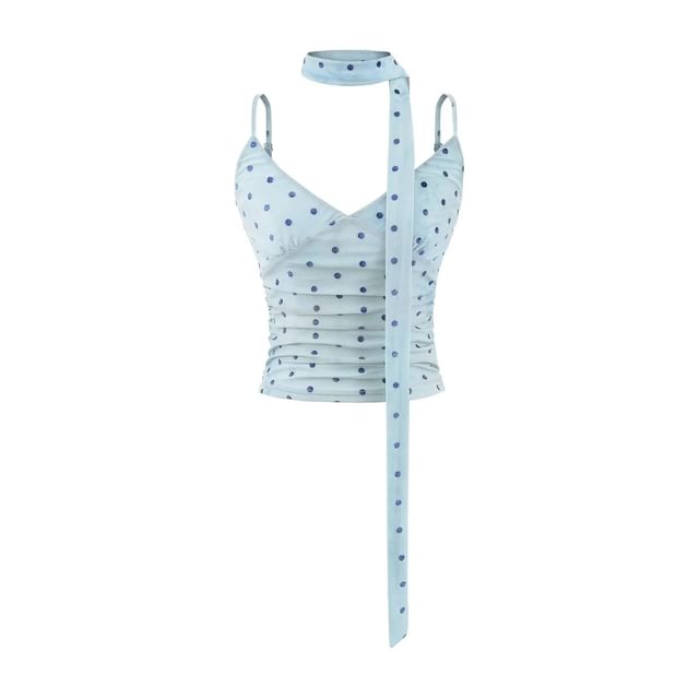 Polka Dot Camisole Top with Twilly Scarf Set