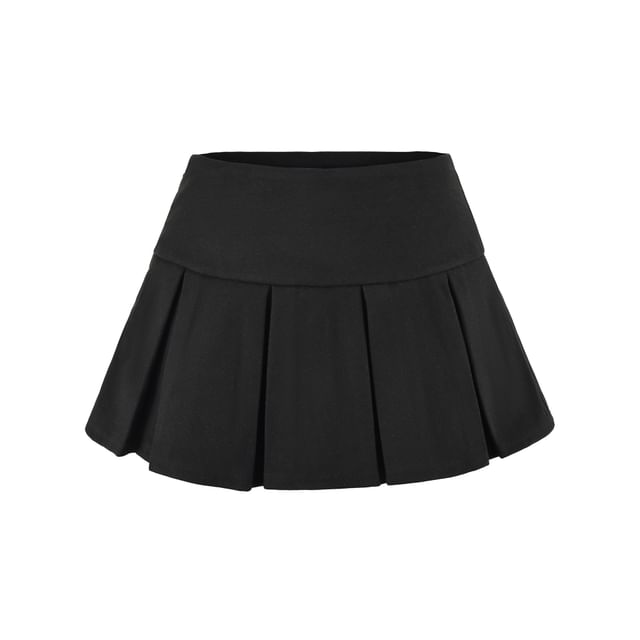 Mid Waist Plain Mini Pleated Skirt