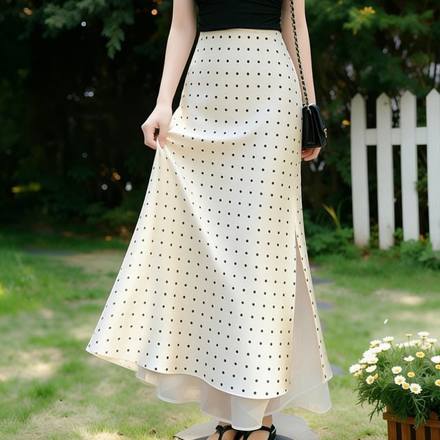 High Waist Polka Dot Maxi Mermaid Skirt