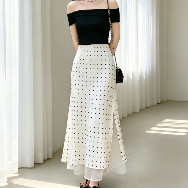 High Waist Polka Dot Maxi Mermaid Skirt