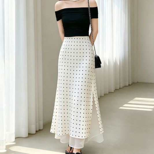 High Waist Polka Dot Maxi Mermaid Skirt
