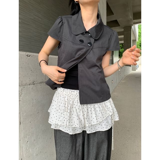 Double-Breasted Short Sleeve Blouse for Women