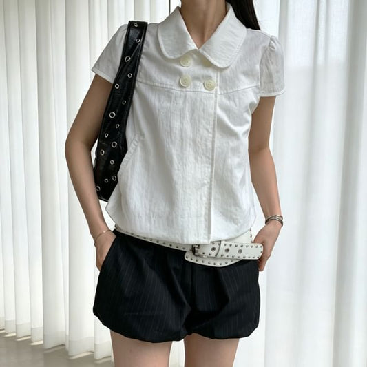 Double-Breasted Short Sleeve Blouse for Women