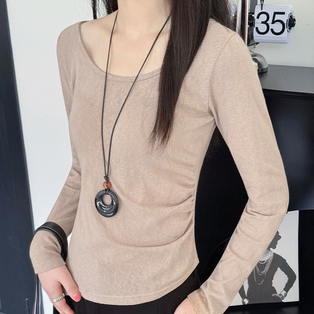 Asymmetrical Crewneck T-Shirt with Long Sleeves