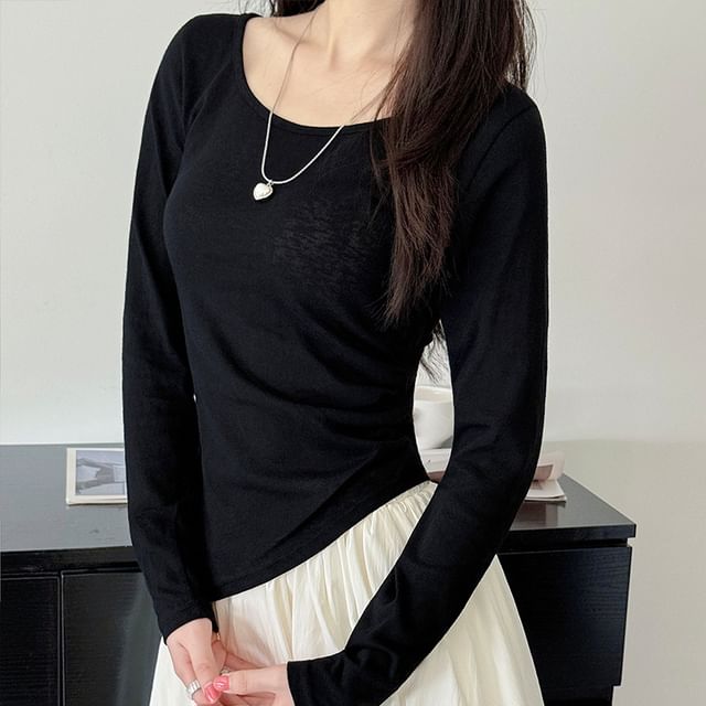 Asymmetrical Crewneck T-Shirt with Long Sleeves