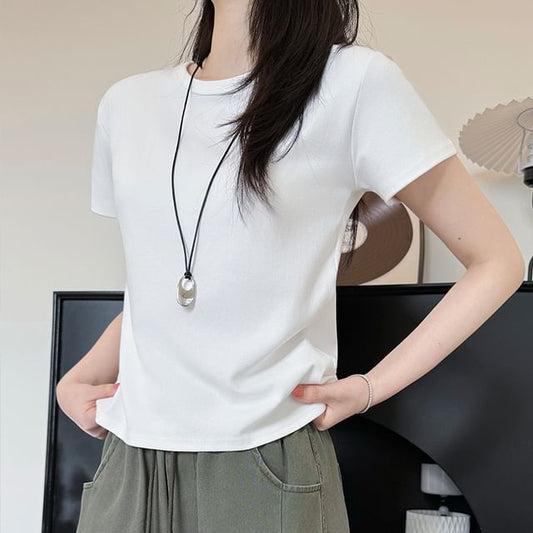 Crewneck Short Sleeve T-Shirt in Plain Color