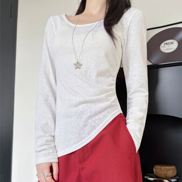 Asymmetrical Crewneck T-Shirt with Long Sleeves