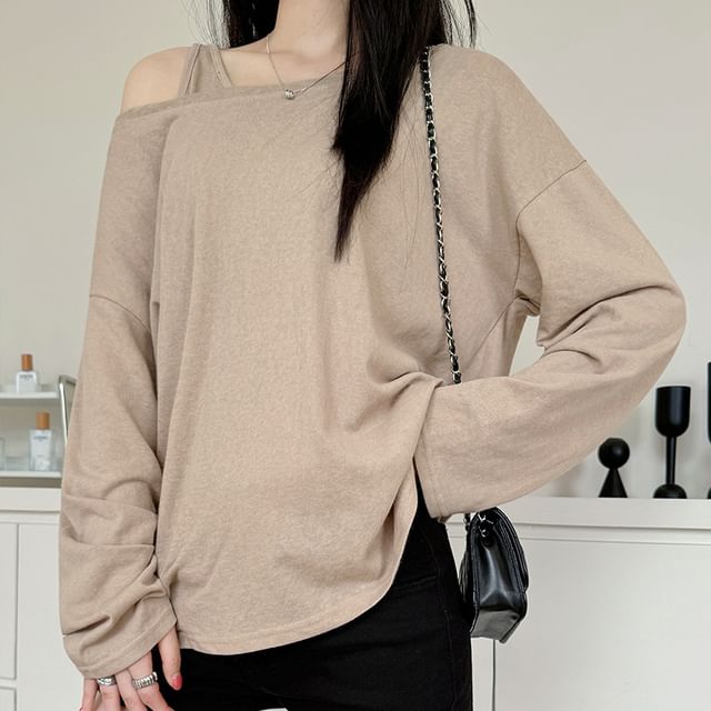 Off Shoulder Long Sleeve T-Shirt and Sleeveless Top Set