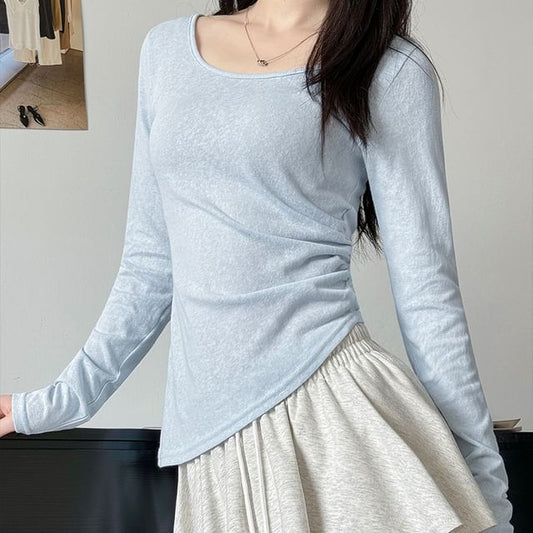 Asymmetrical Crewneck T-Shirt with Long Sleeves