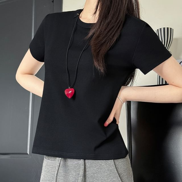 Crewneck Short Sleeve T-Shirt in Plain Color
