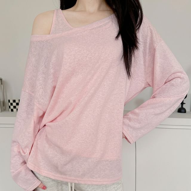 Off Shoulder Long Sleeve T-Shirt and Sleeveless Top Set
