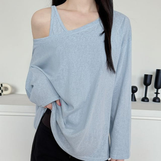 Off Shoulder Long Sleeve T-Shirt and Sleeveless Top Set