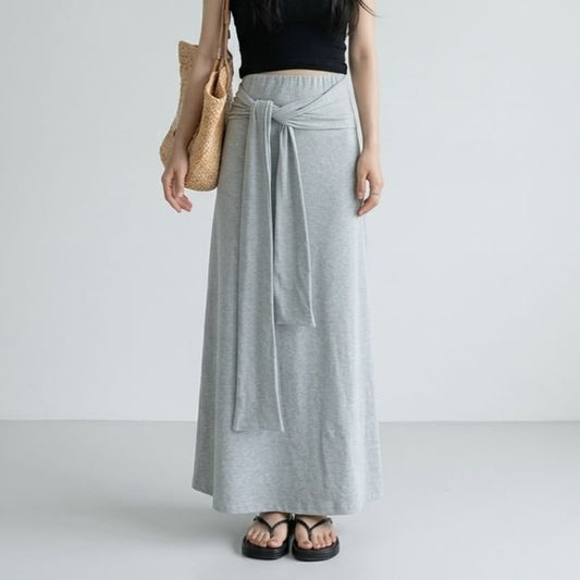 High Waist Tie Waist Plain Maxi Skirt