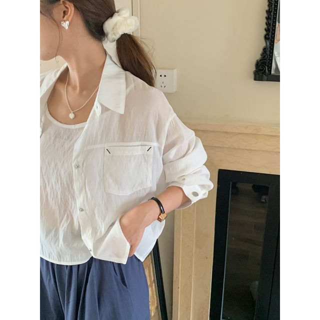 Coordinated Set: Long Sleeve Collared Shirt and Camisole