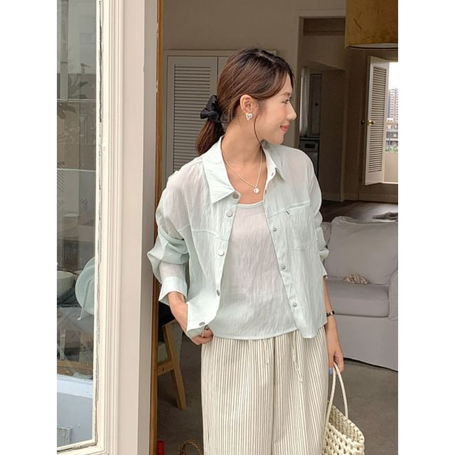 Coordinated Set: Long Sleeve Collared Shirt and Camisole