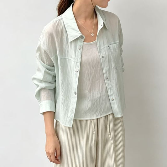 Coordinated Set: Long Sleeve Collared Shirt and Camisole