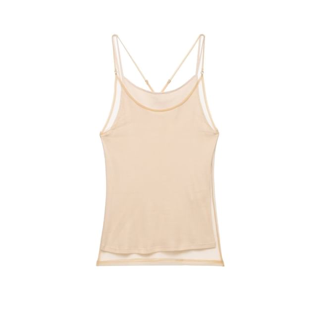 Mock Two-Piece Camisole with Scoop Neck and Spaghetti Straps