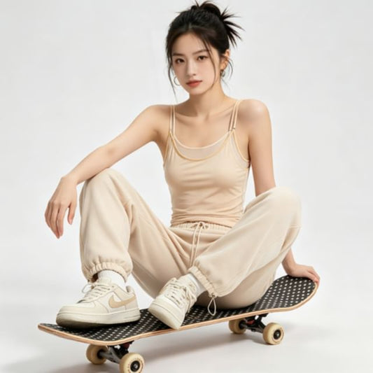 Mock Two-Piece Camisole with Scoop Neck and Spaghetti Straps