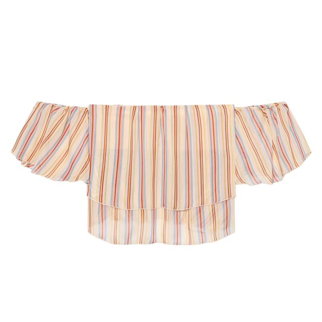 Off-Shoulder Striped Crop Top with Short Sleeves