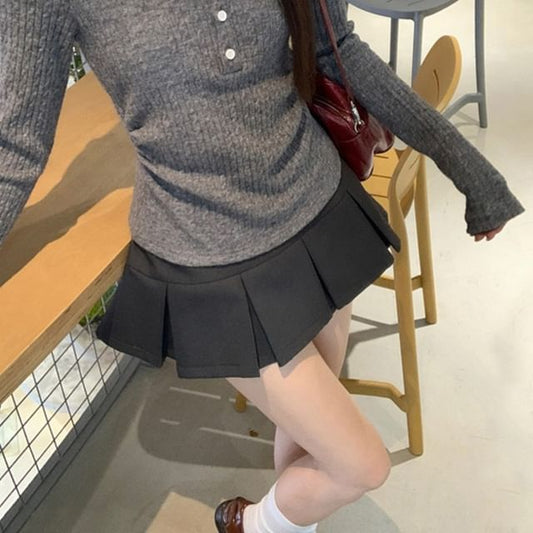 Low Waist Plain Mini Pleated Skirt