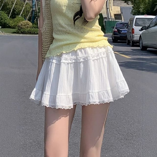 Mid Waist Plain Mini A-Line Skirt