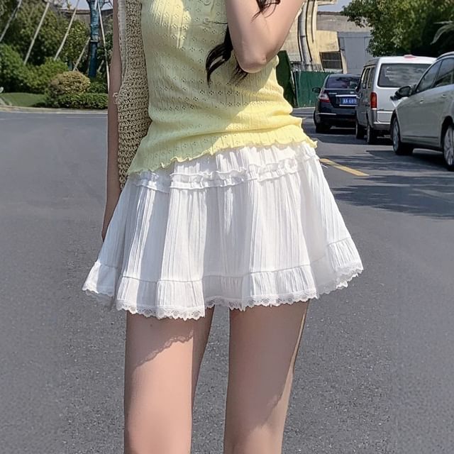 Mid Waist Plain Mini A-Line Skirt