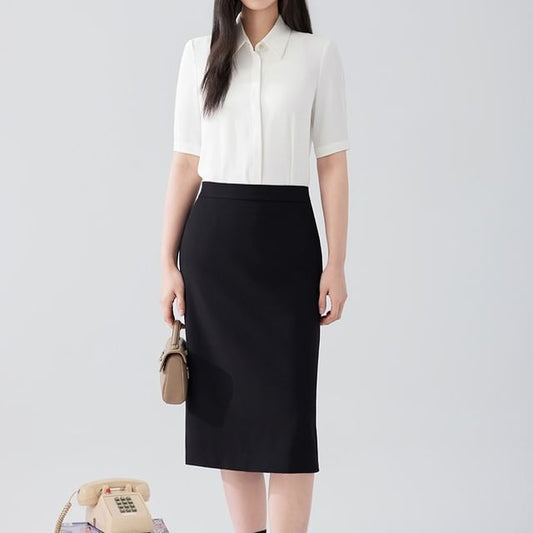 Short Sleeve Shirt and High Waist Midi Pencil Skirt Set
