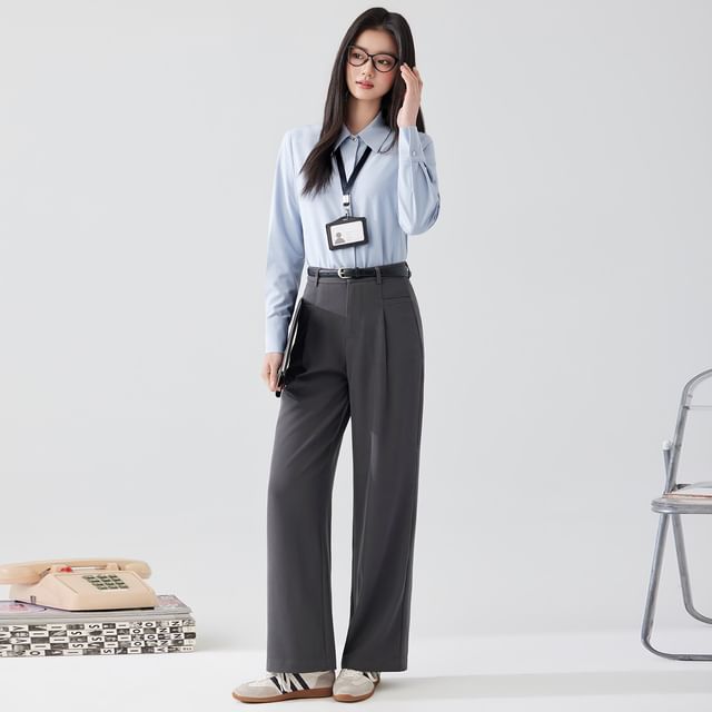 Long Sleeve Shirt and Straight Leg Dress Pants Set