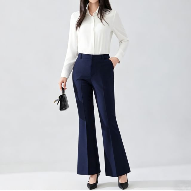 Long Sleeve Shirt and Flared Dress Pants Set for Women