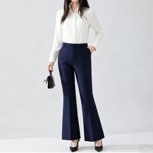 Long Sleeve Shirt and Flared Dress Pants Set for Women