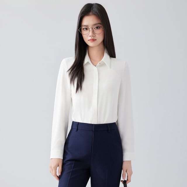 Long Sleeve Shirt and Flared Dress Pants Set for Women