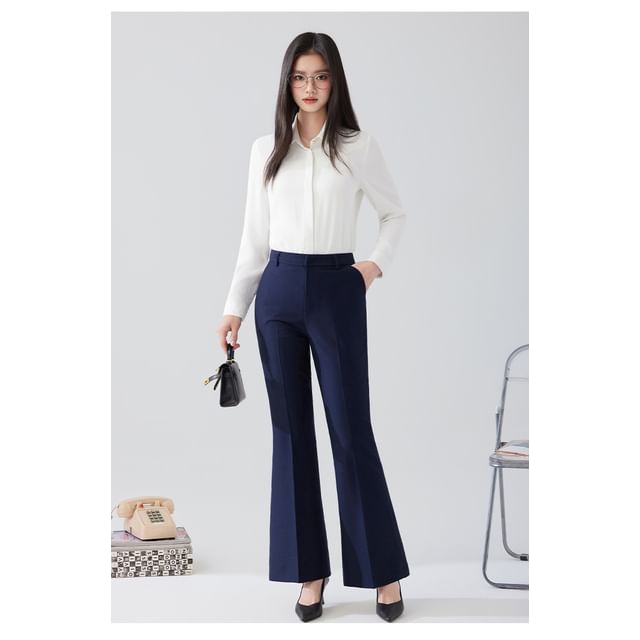 Long Sleeve Shirt and Flared Dress Pants Set for Women