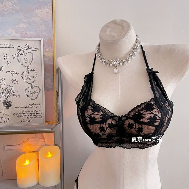 Halter-Neck Lace Bra / Thongs / Lingerie Set